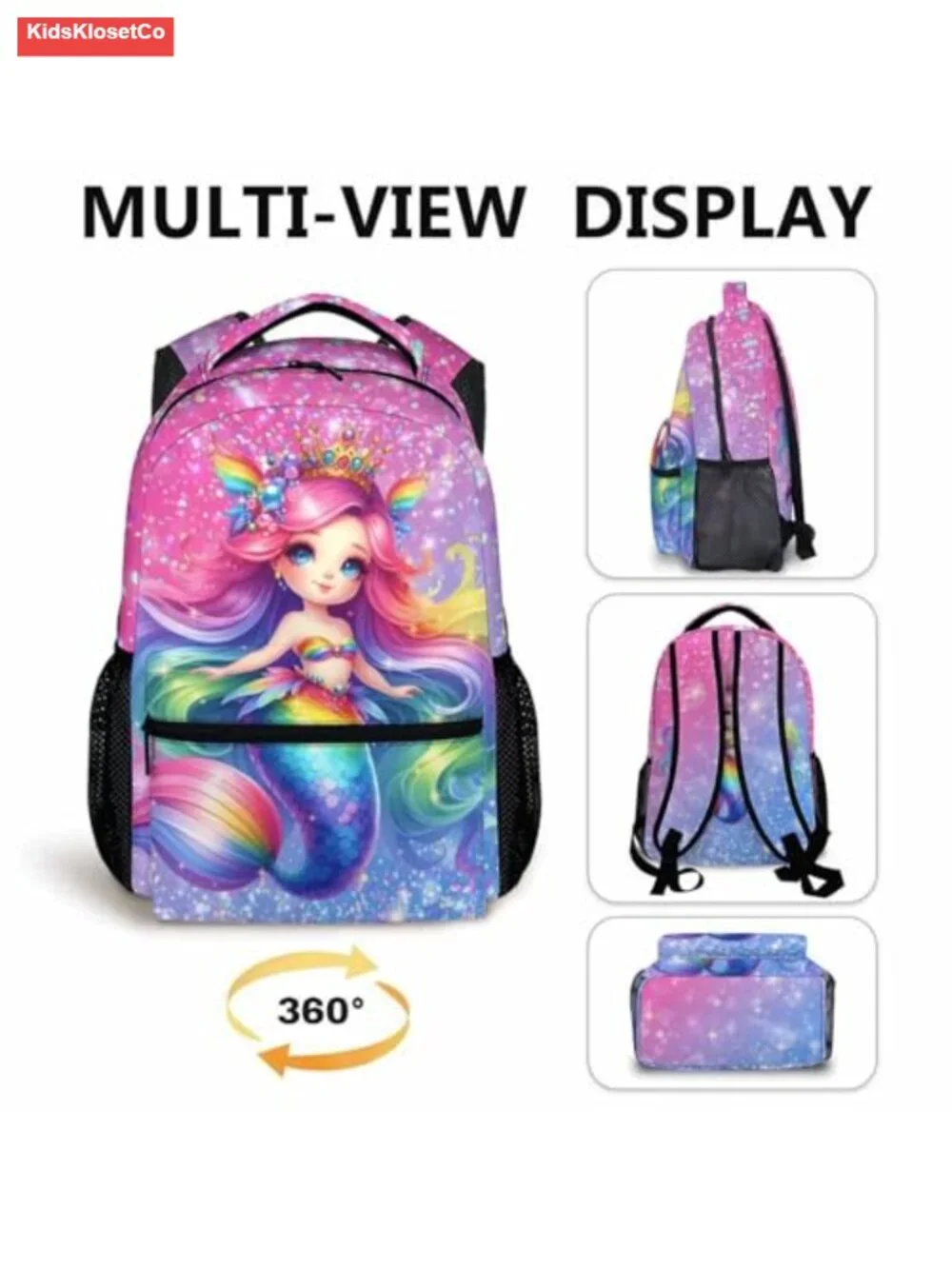 Girls Mermaid School Backpack 17'' Large Capacity Lightweight Polyester Bookbag